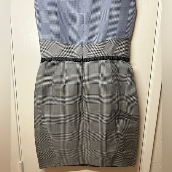 Zac Posen 100% Silk Plaid Blue Black Grey Structured Cap Sleeve Shift Dress 6 - Picture 11 of 15